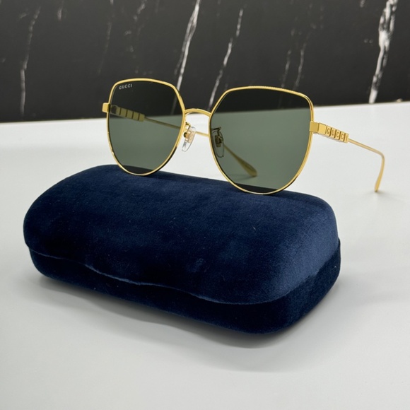 NEW GG1435SA 001 GUCCI GOLD GREY GEOMETRIC WOMEN GUCCI SUNGLASSES - Picture 2 of 13